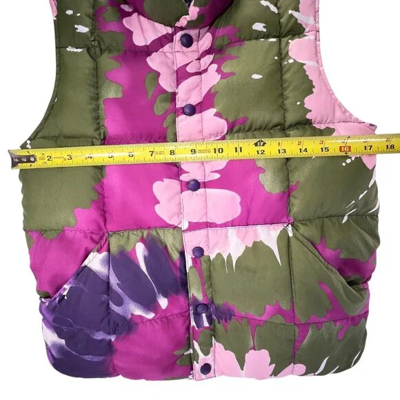 Lands End Floral Down Puffer Vest M 10-12 Bright Snap Close Pink Green Purple - Picture 14 of 14